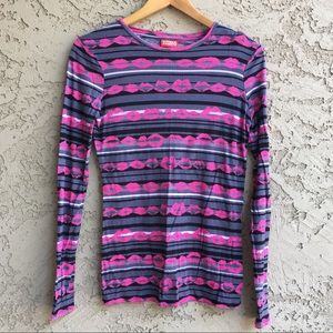 LIPS Graphic T-Shirt Long Sleeve Pink Grey Top